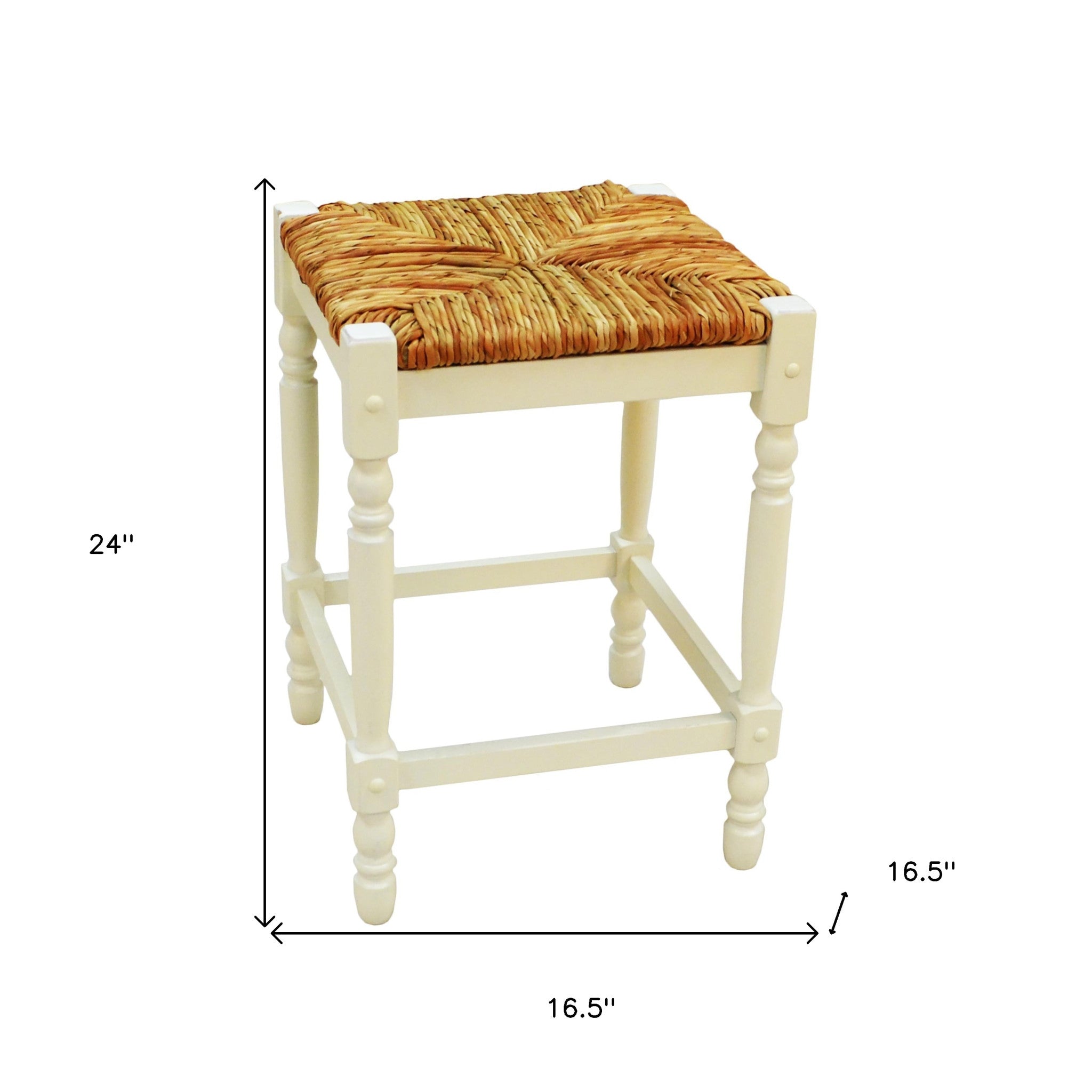 24" Natural And Antiqued White Backless Counter Height Bar Chair With Footrest