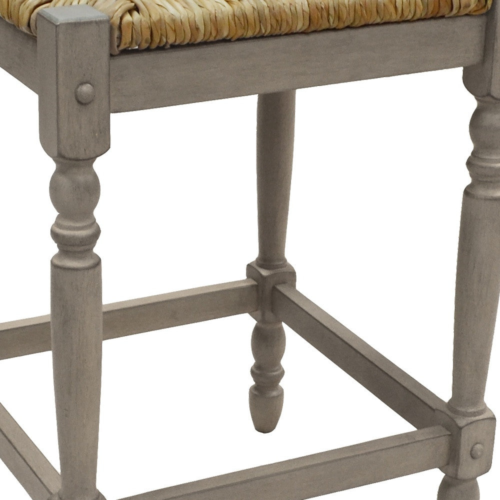 24" Natural And Gray Backless Counter Height Bar Chair With Footrest