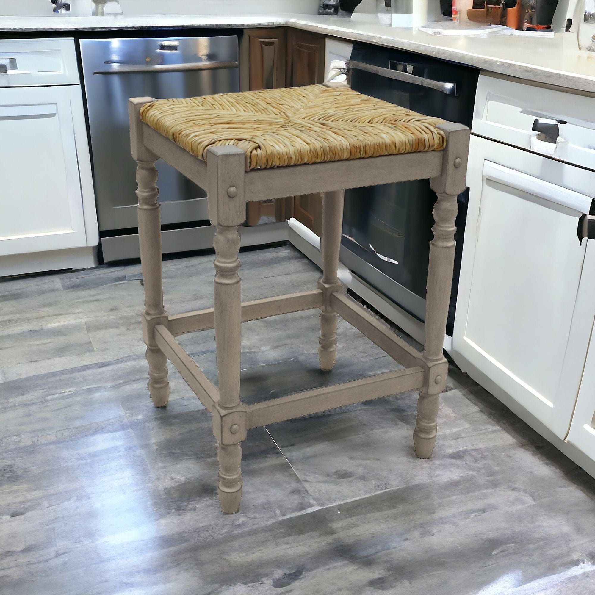 24" Natural And Gray Backless Counter Height Bar Chair With Footrest