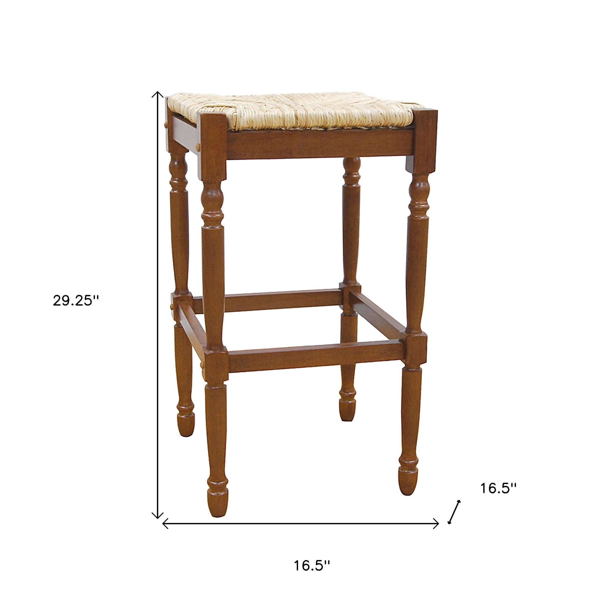 29" Natural And Brown Backless Bar Height Chair With Footrest