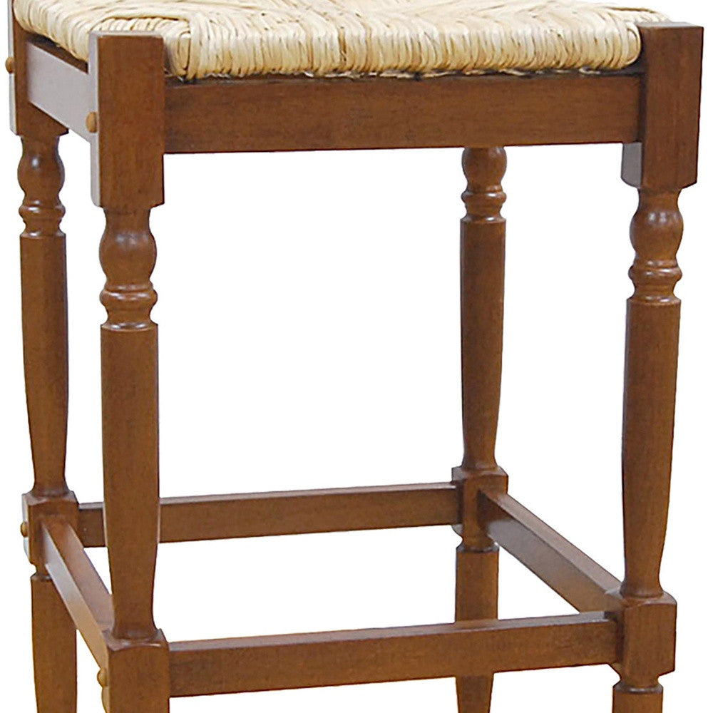 29" Natural And Brown Backless Bar Height Chair With Footrest