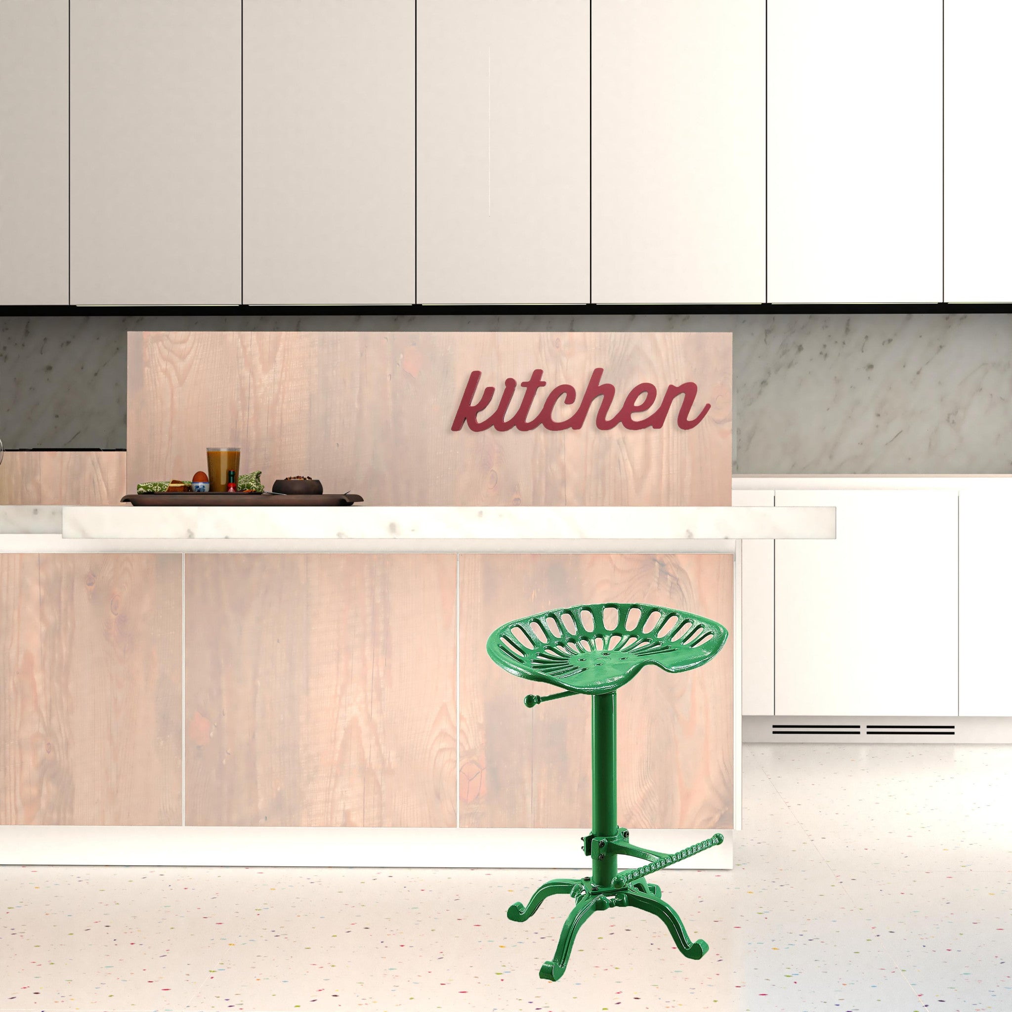 23" Green Backless Adjustable Height Bar Chair With Footrest