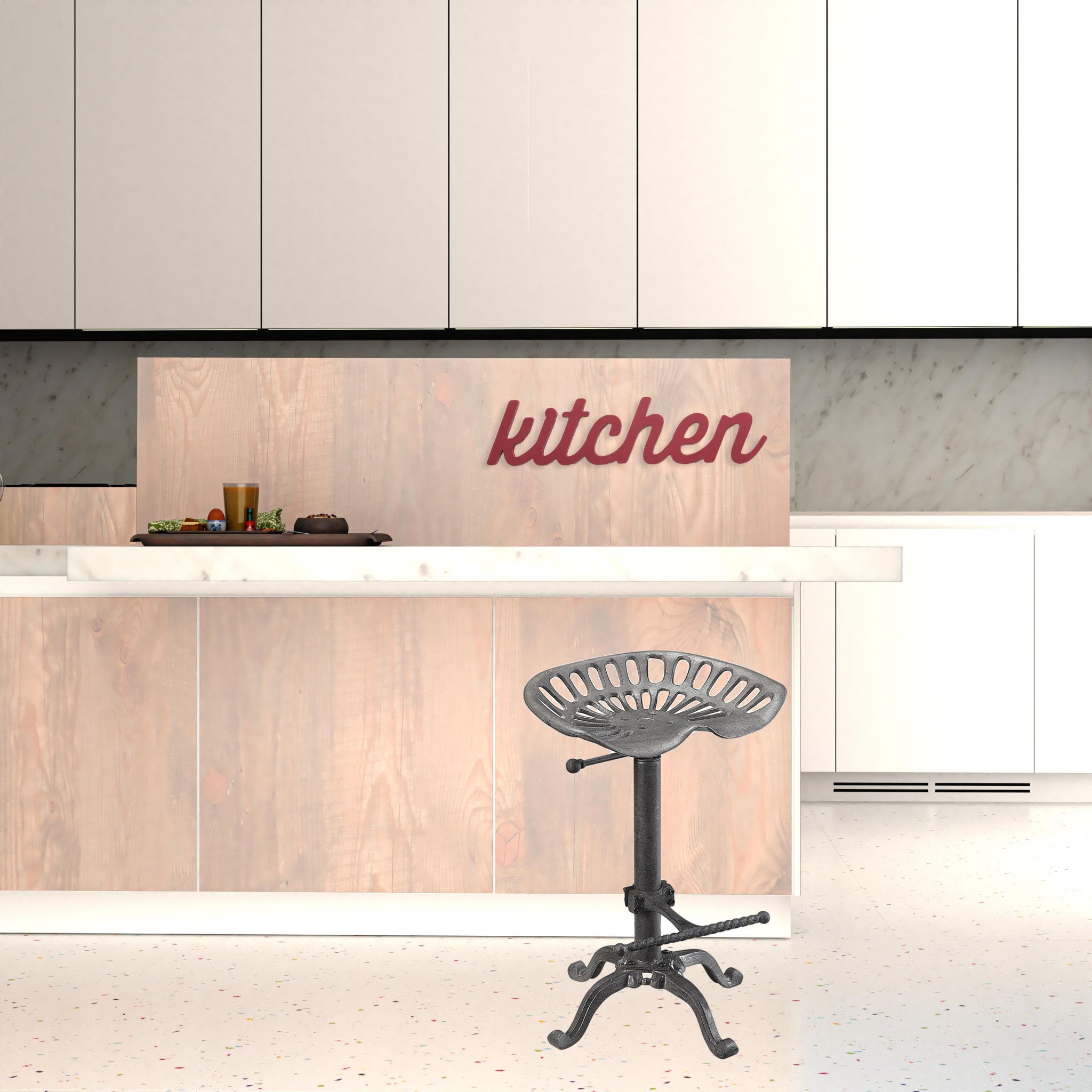 23" Gray Backless Adjustable Height Bar Chair With Footrest