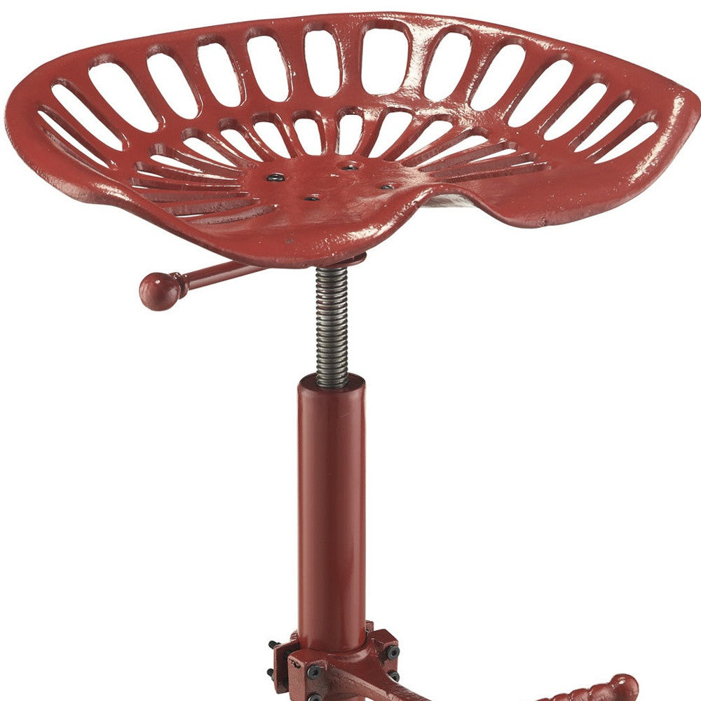 23" Red Backless Adjustable Height Bar Chair With Footrest