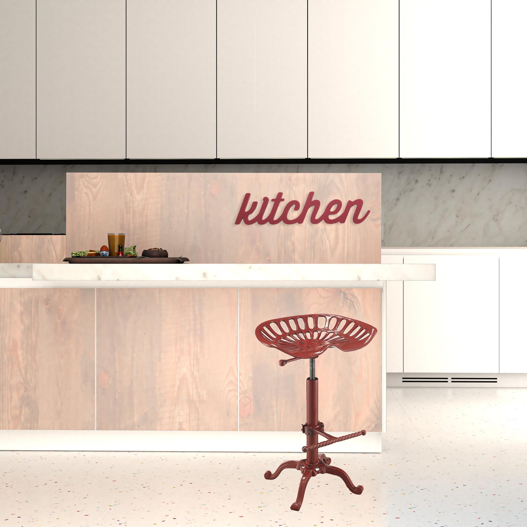 23" Red Backless Adjustable Height Bar Chair With Footrest