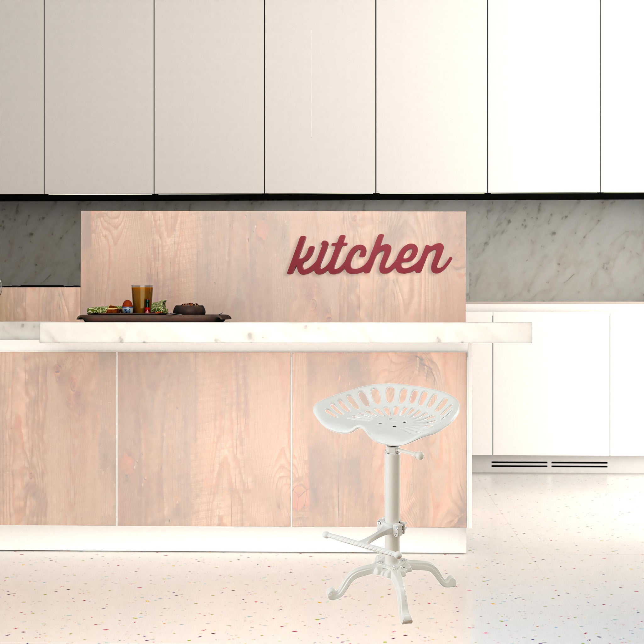 23" White Backless Adjustable Height Bar Chair With Footrest