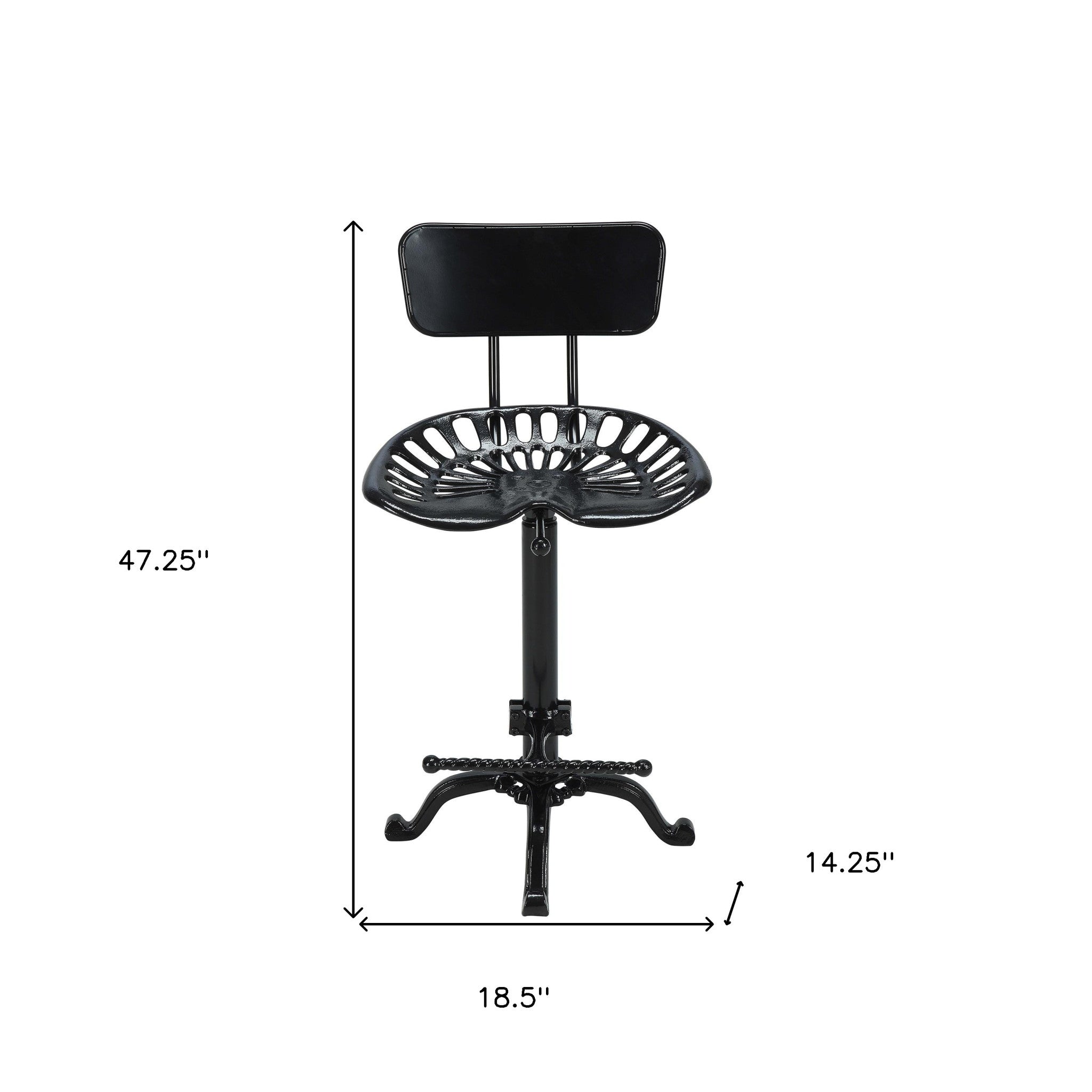 47" Black Low Back Adjustable Height Bar Chair With Footrest