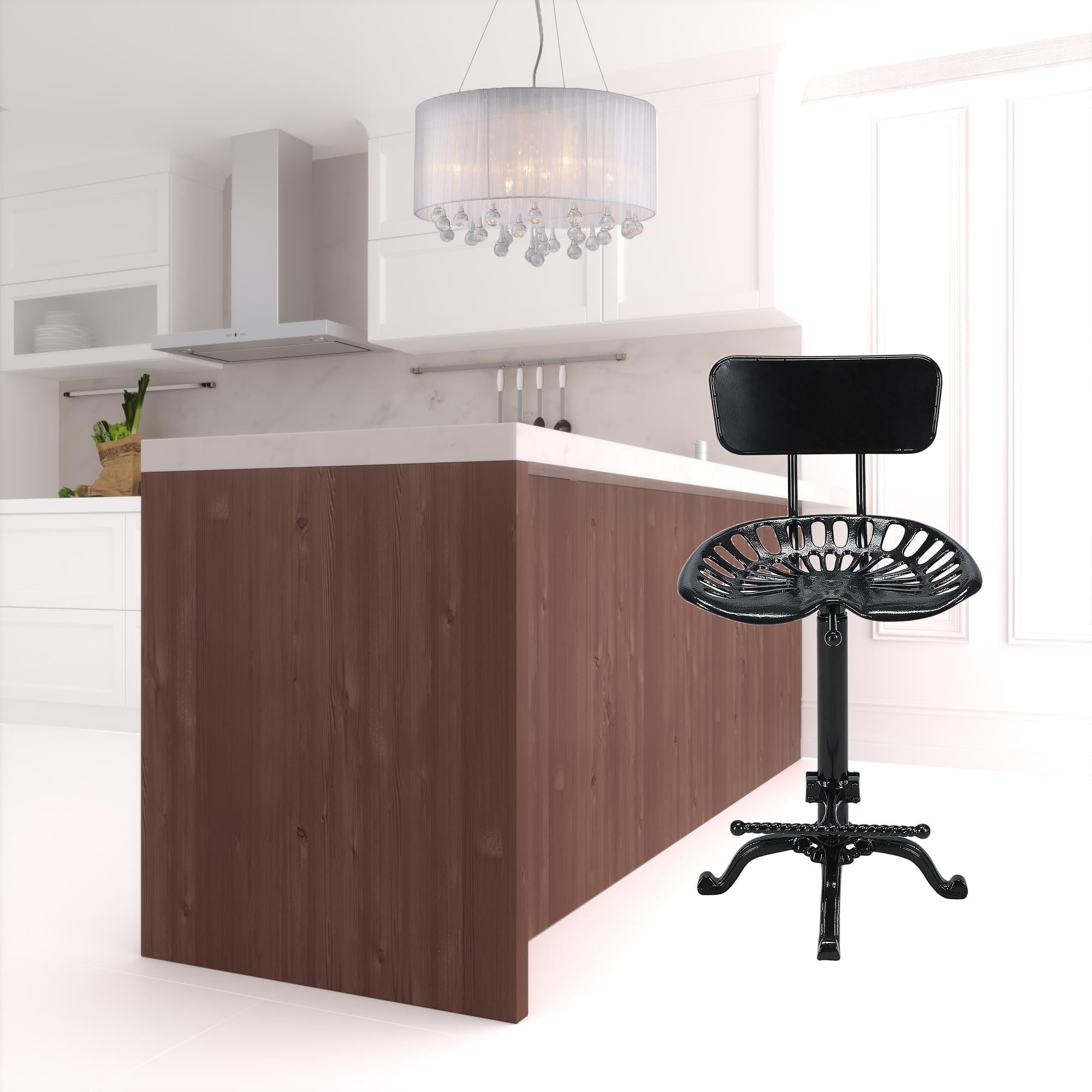 47" Black Low Back Adjustable Height Bar Chair With Footrest