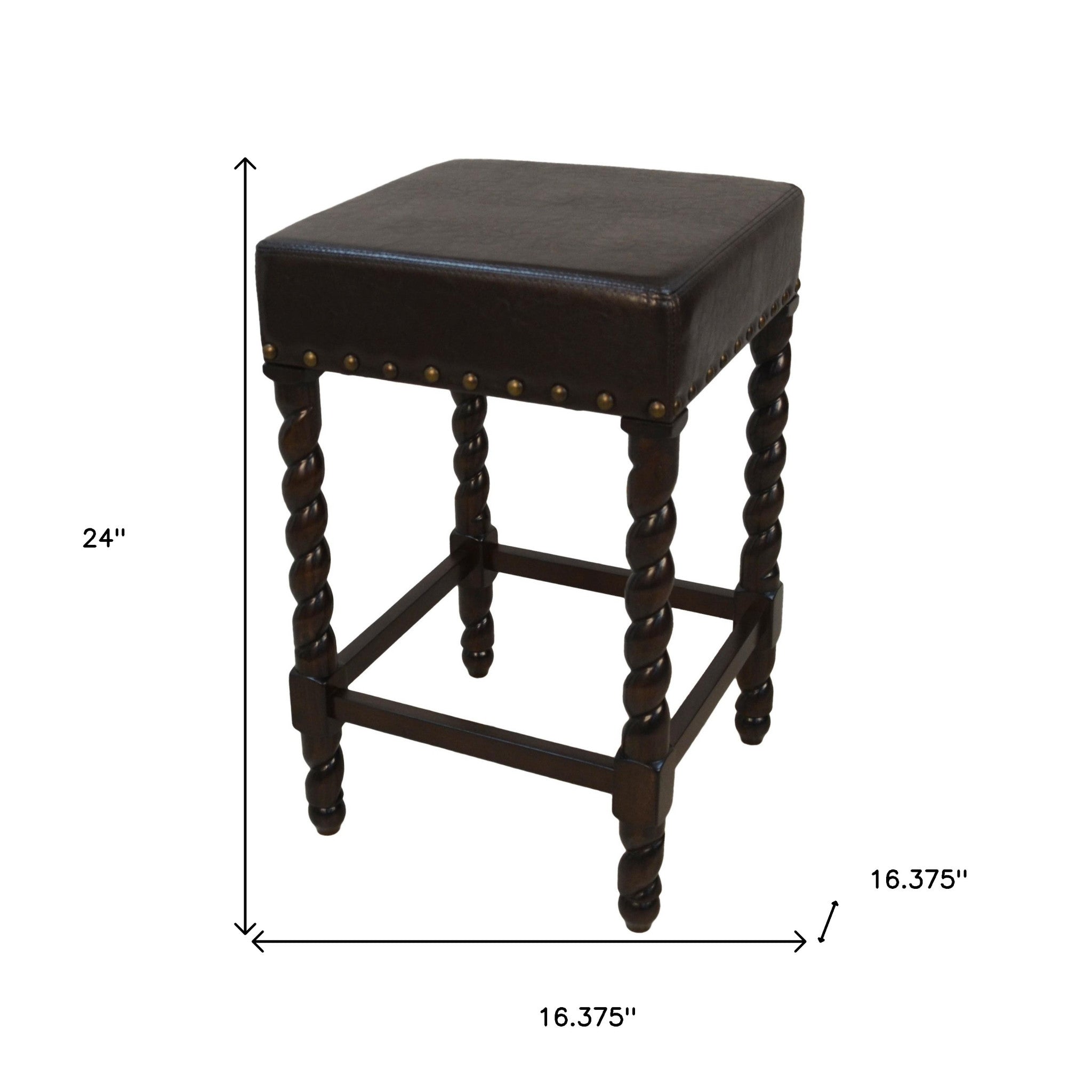 24" Black And Espresso Faux Leather Backless Counter Height Bar Chair With Footrest