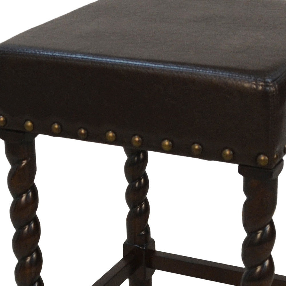 24" Black And Espresso Faux Leather Backless Counter Height Bar Chair With Footrest