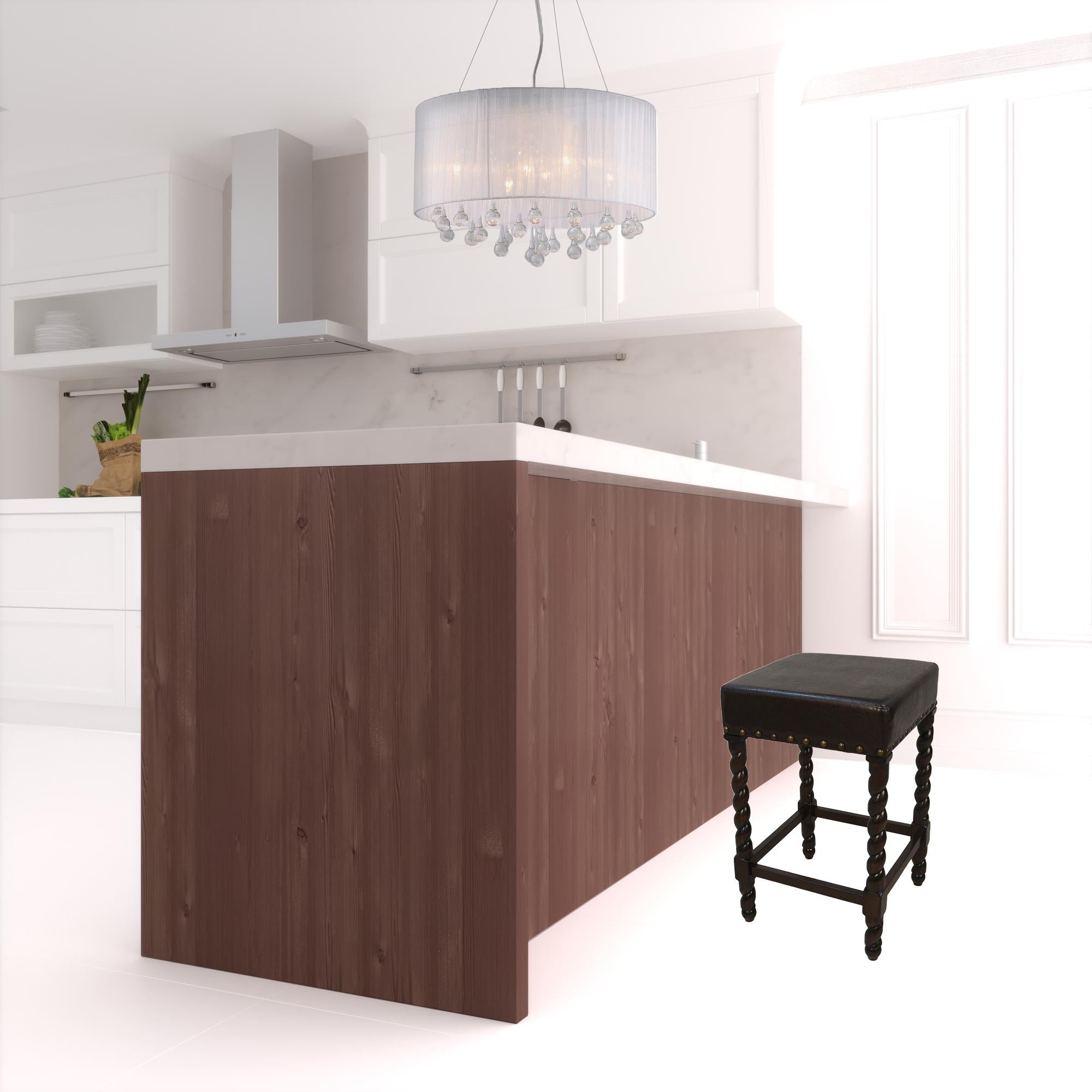 24" Black And Espresso Faux Leather Backless Counter Height Bar Chair With Footrest