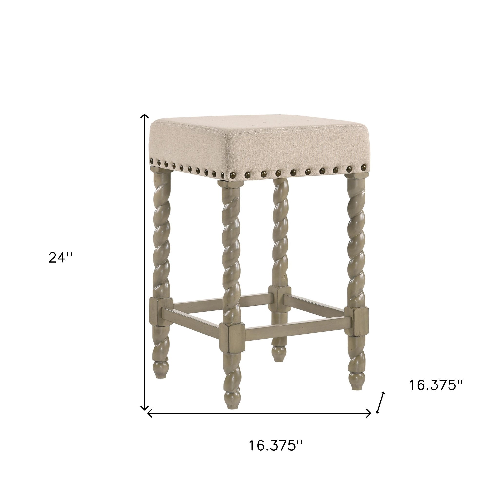 24" Cream And Gray Backless Counter Height Bar Chair With Footrest