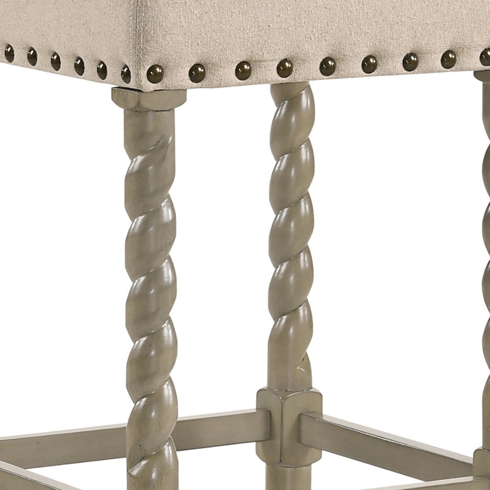 24" Cream And Gray Backless Counter Height Bar Chair With Footrest