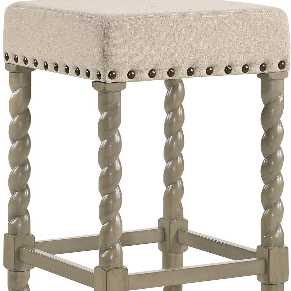 24" Cream And Gray Backless Counter Height Bar Chair With Footrest