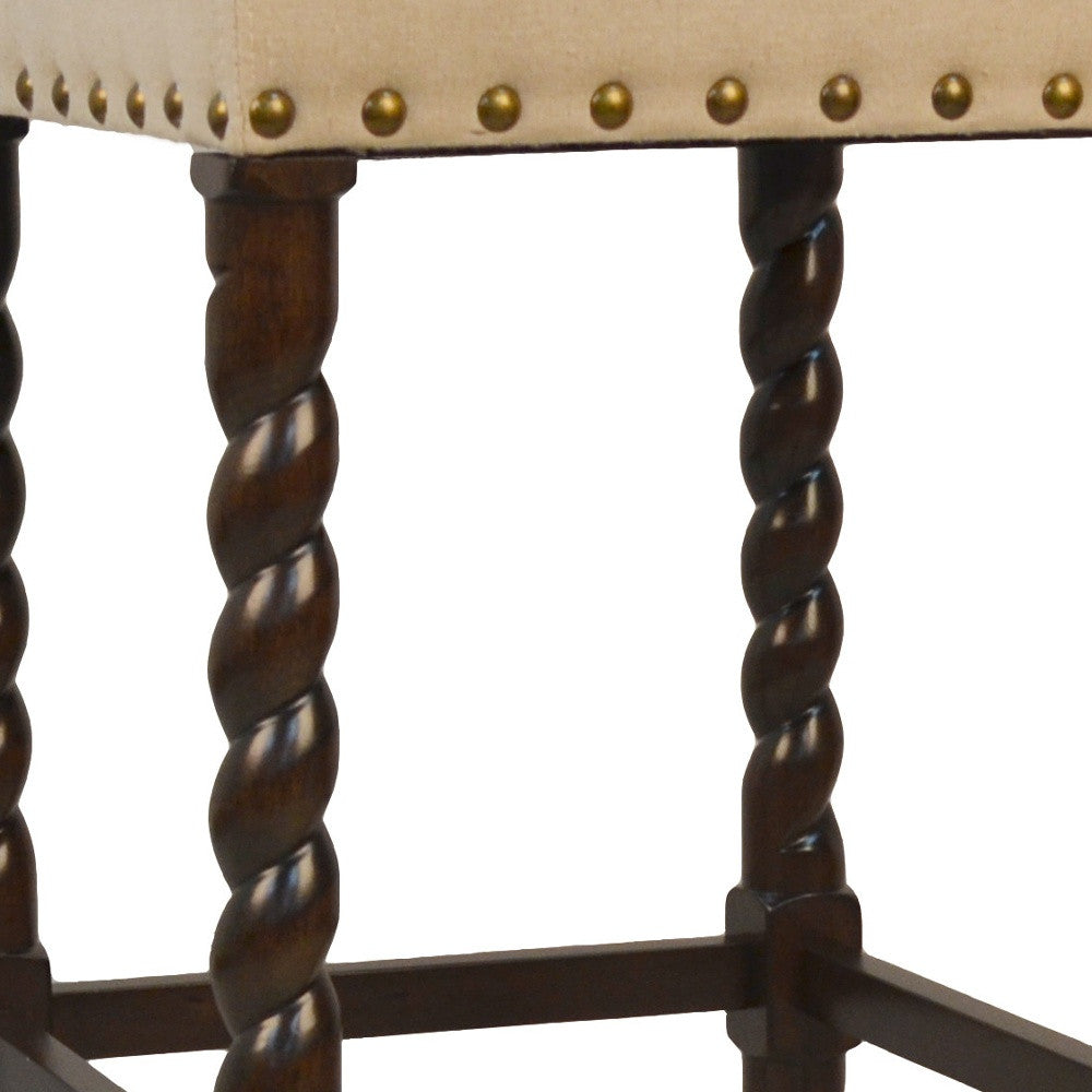 30" Cream And Espresso Backless Bar Height Chair With Footrest