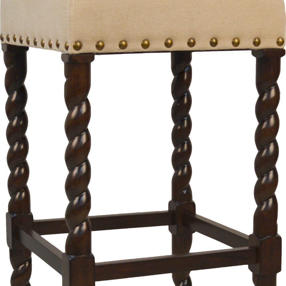 30" Cream And Espresso Backless Bar Height Chair With Footrest