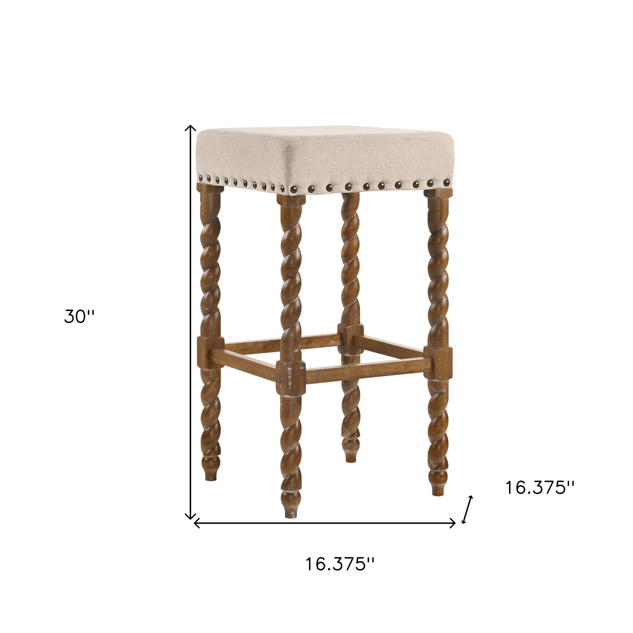 30" Cream And Natural Backless Bar Height Chair With Footrest