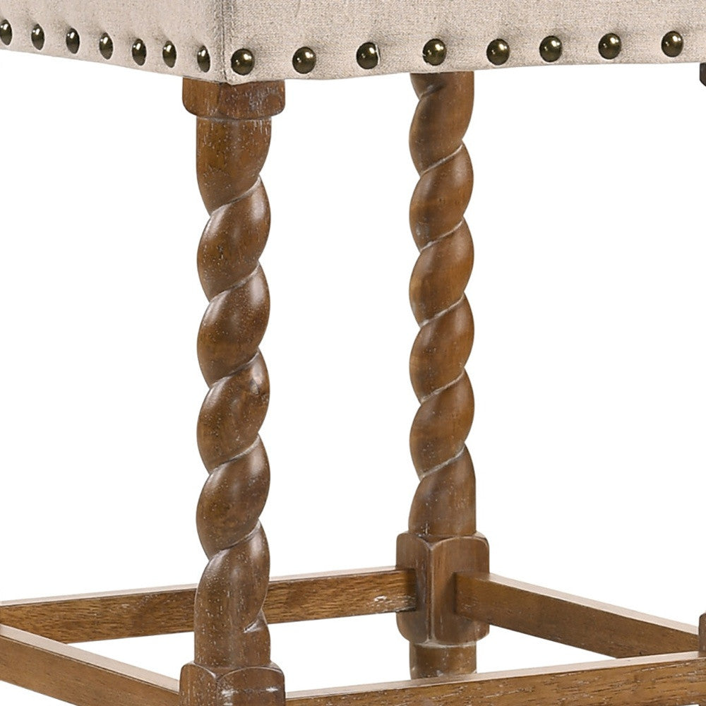 30" Cream And Natural Backless Bar Height Chair With Footrest