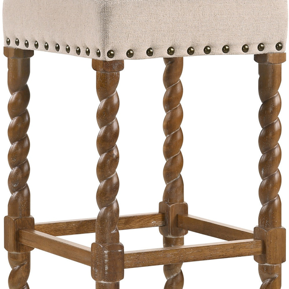 30" Cream And Natural Backless Bar Height Chair With Footrest