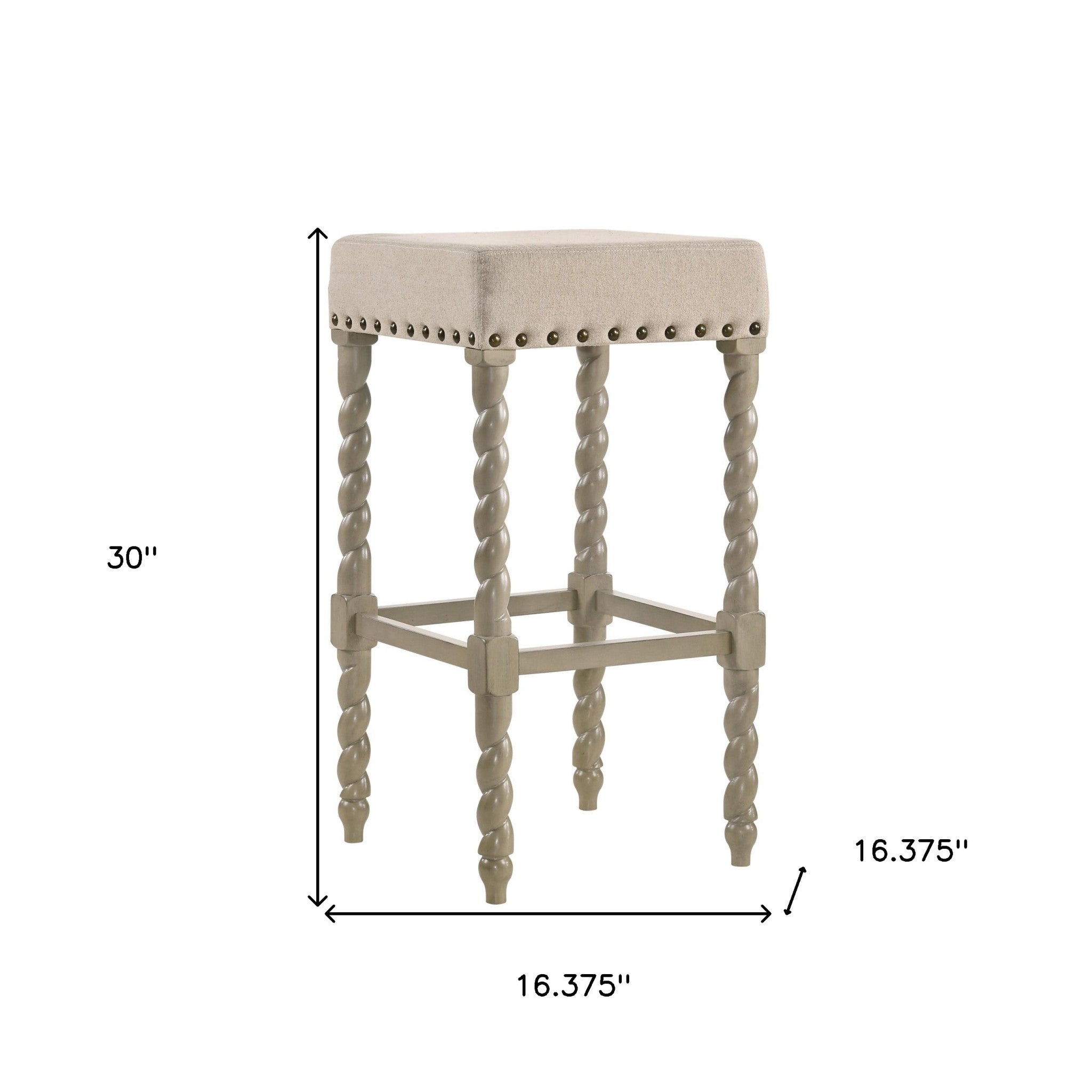 30" Cream And Gray Backless Bar Height Chair With Footrest