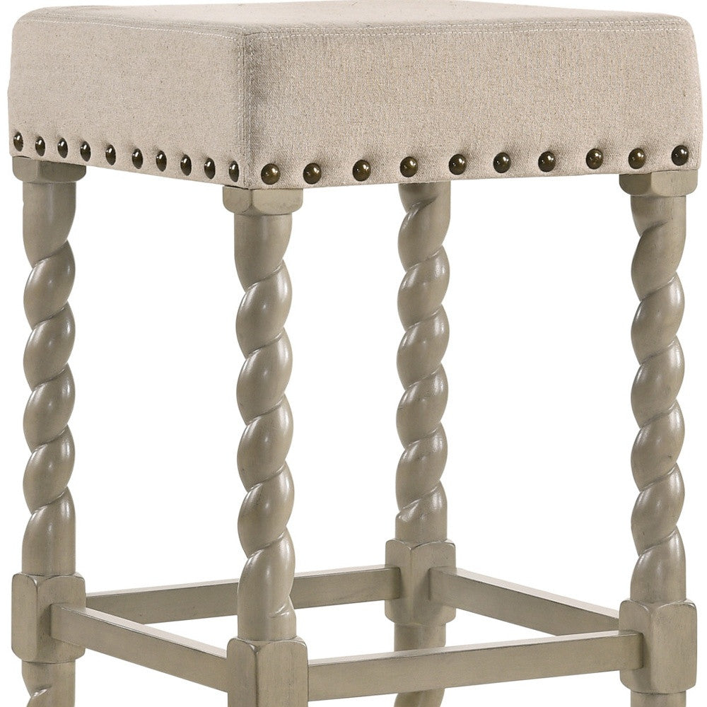 30" Cream And Gray Backless Bar Height Chair With Footrest