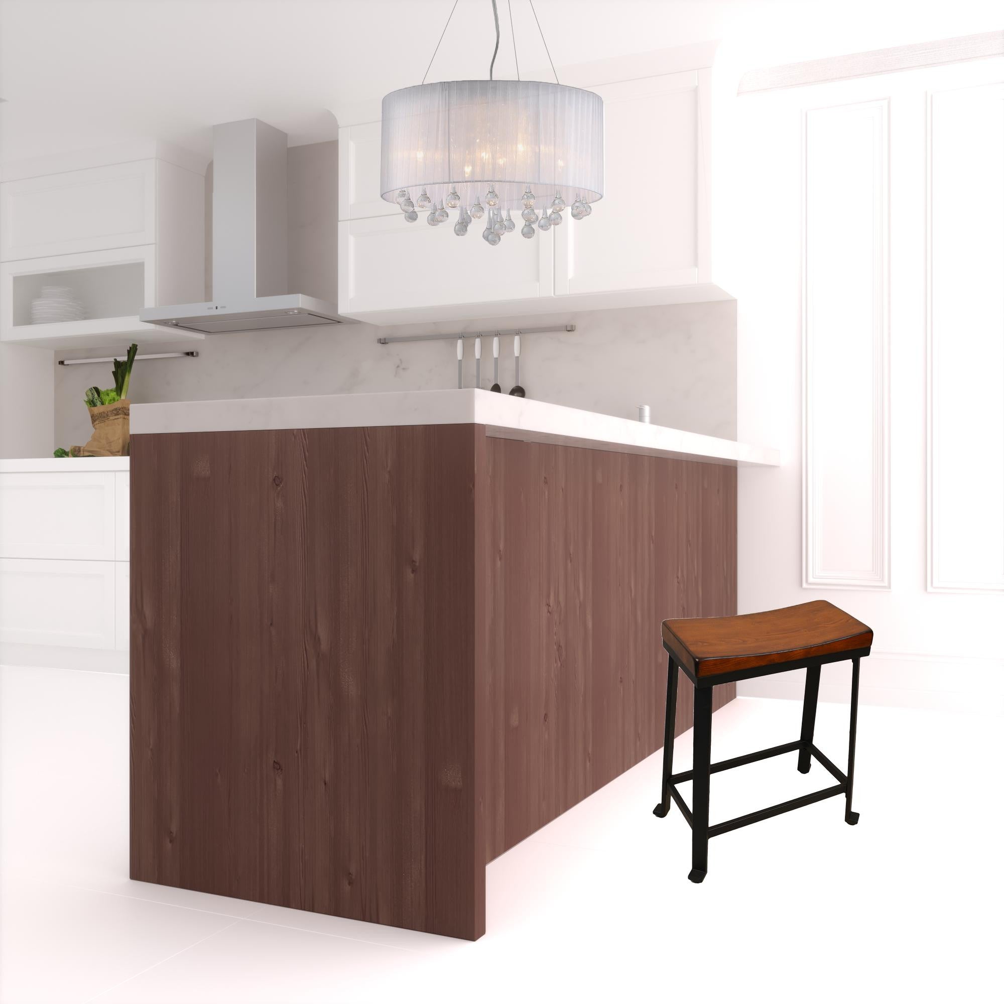 24" Chestnut And Black Steel Backless Counter Height Bar Chair With Footrest