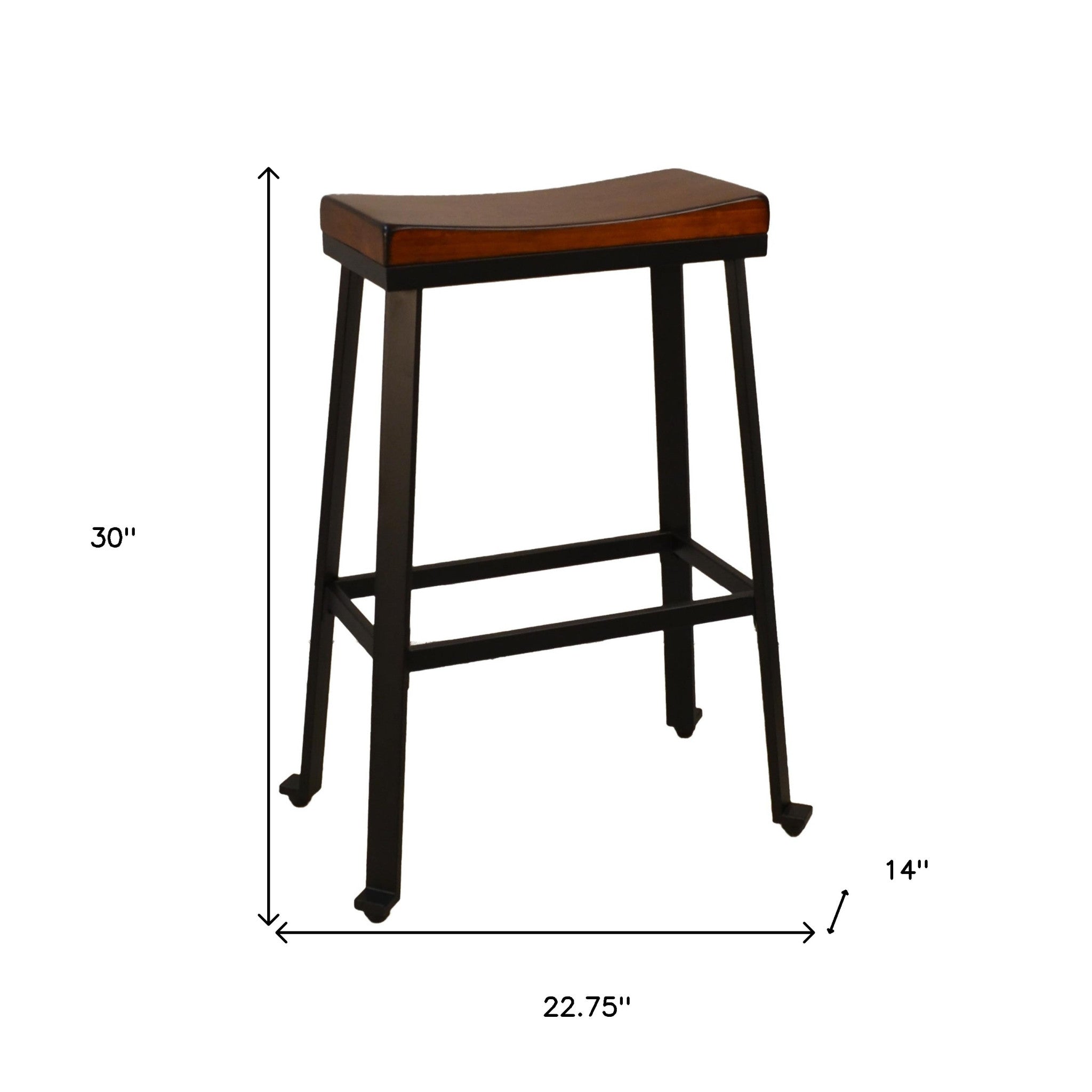 30" Chestnut And Black Steel Backless Bar Height Chair With Footrest