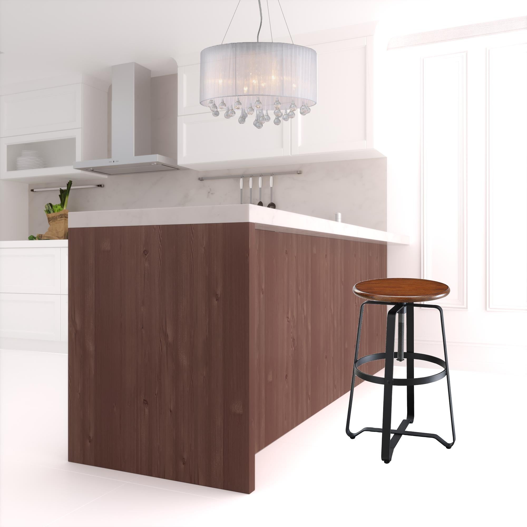 30" Chestnut Steel Swivel Backless Adjustable Height Bar Chair With Footrest