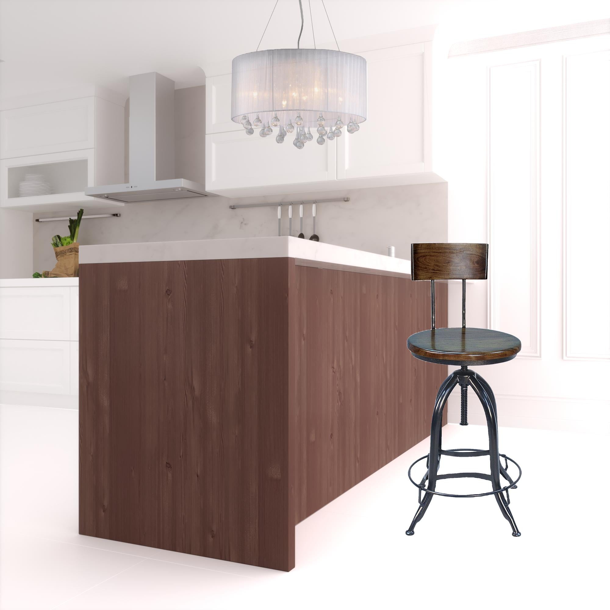 41" Chestnut And Black Swivel Low Back Adjustable Height Bar Chair With Footrest