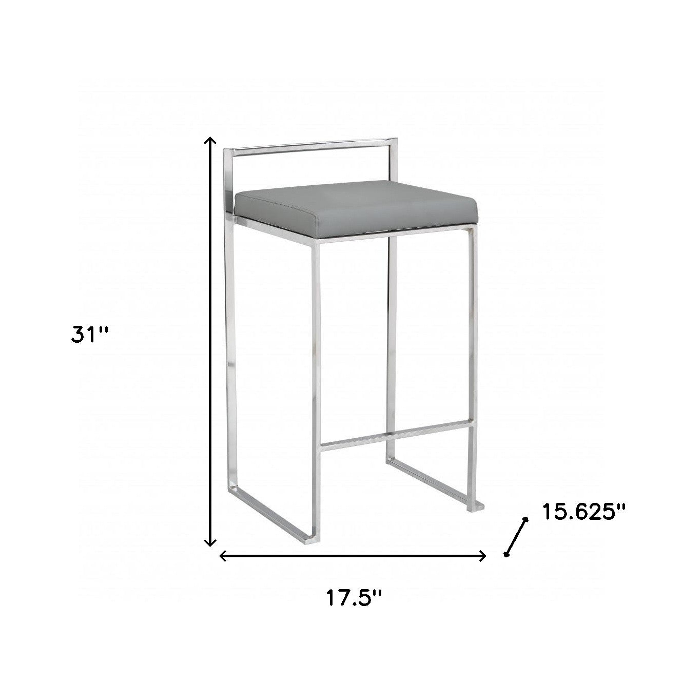 31" Gray Faux Leather And Solid Wood Backless Bar Height Chair With Footrest