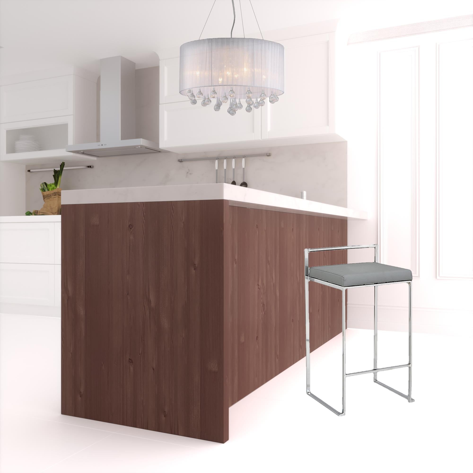 31" Gray Faux Leather And Solid Wood Backless Bar Height Chair With Footrest