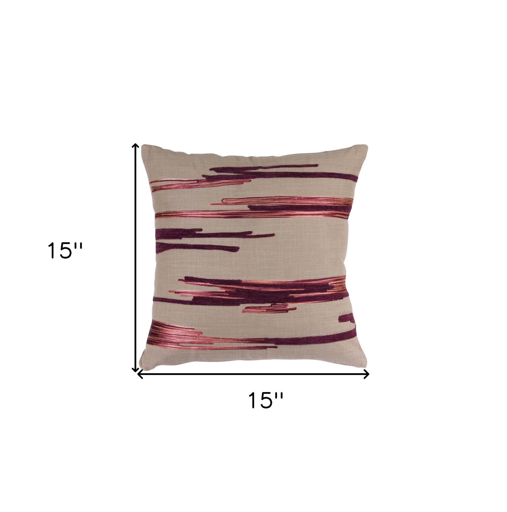 Juego de dos cojines de mezcla de algodón a rayas beige y vino de 15" con lentejuelas
