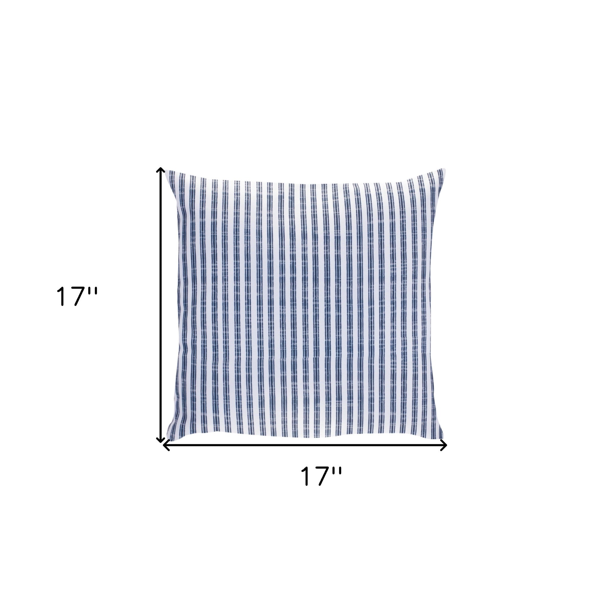 17" Blue and White Striped Zippered Polyester Blend Throw Pillow