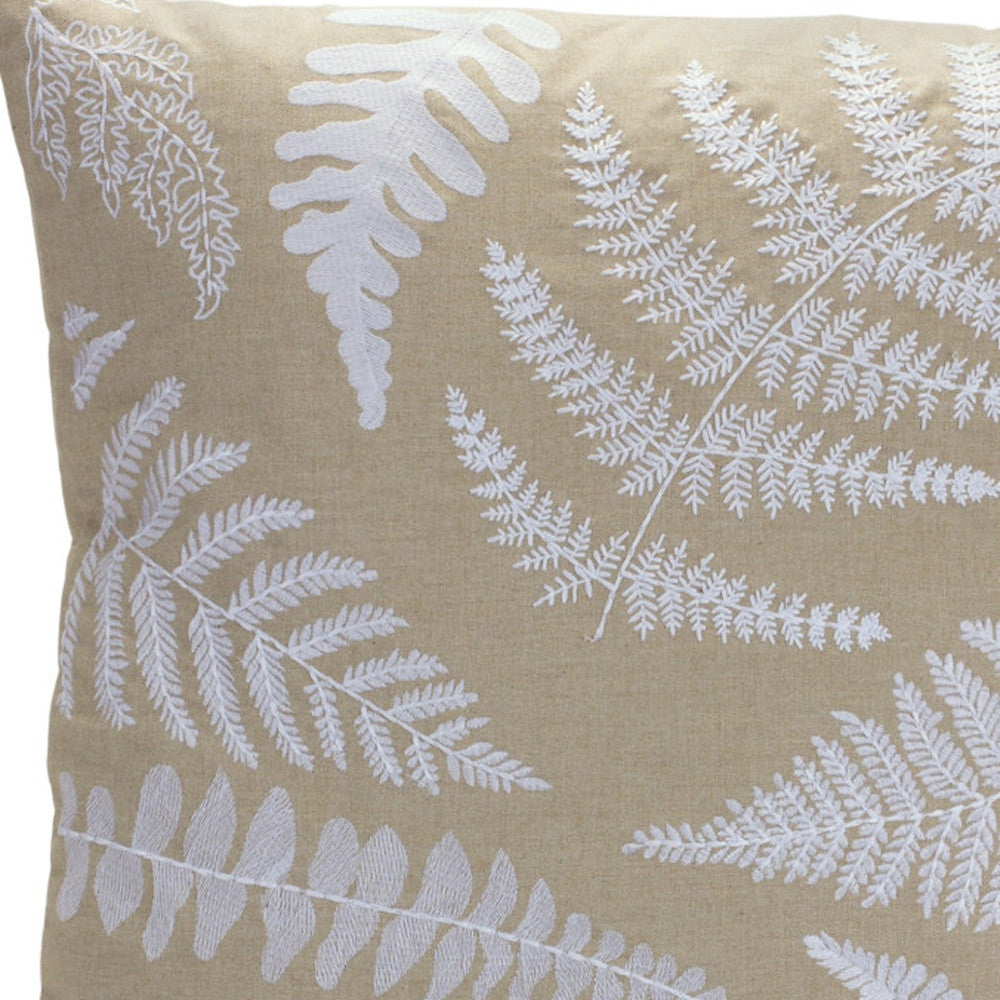 18" Dark Tan And White Zippered Cotton Blend Throw Pillow