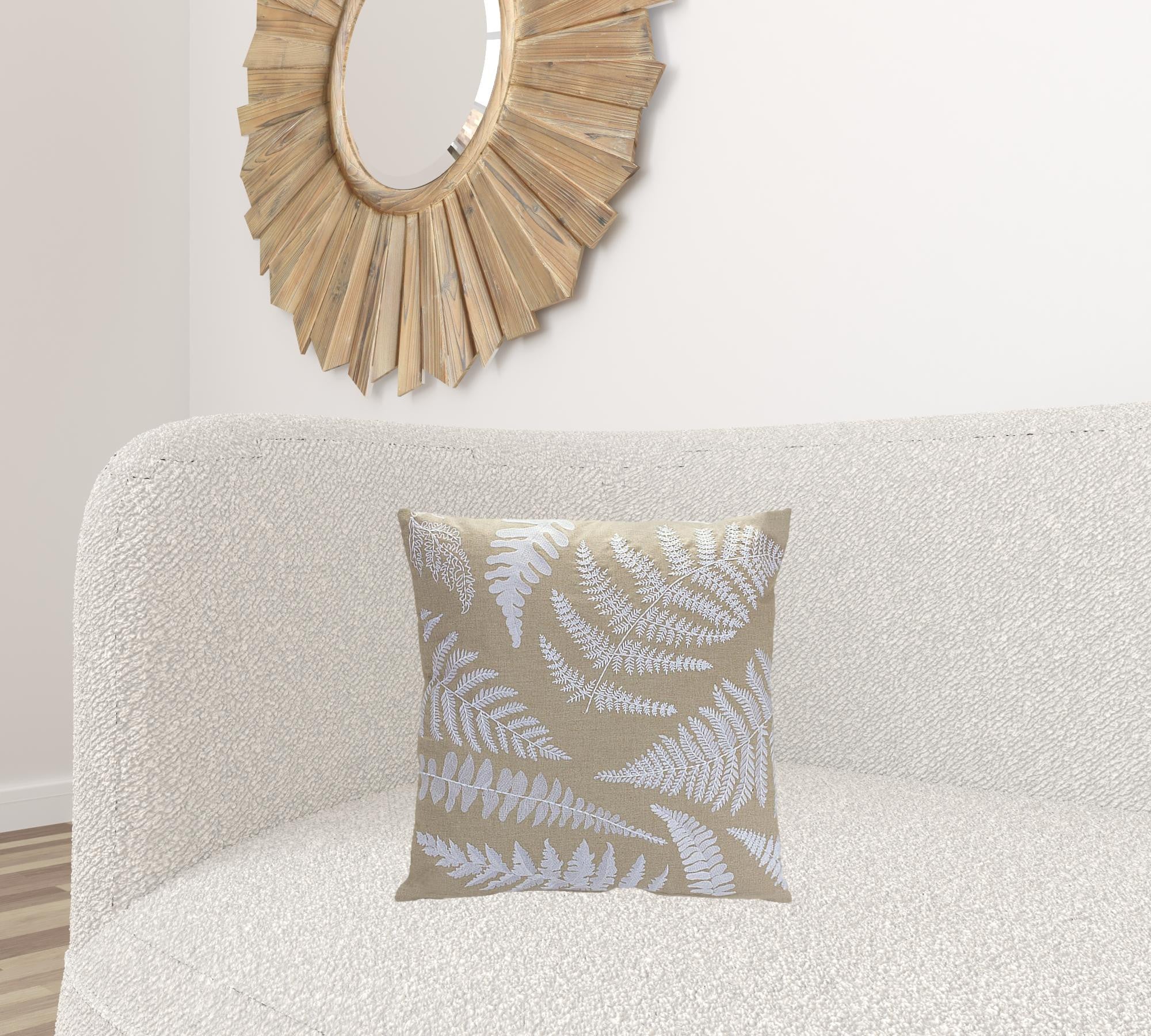 18" Dark Tan And White Zippered Cotton Blend Throw Pillow