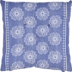 Set Of Two 17" X 17" Twilight Blue and Ivory Cotton Floral Dining Chair Pad