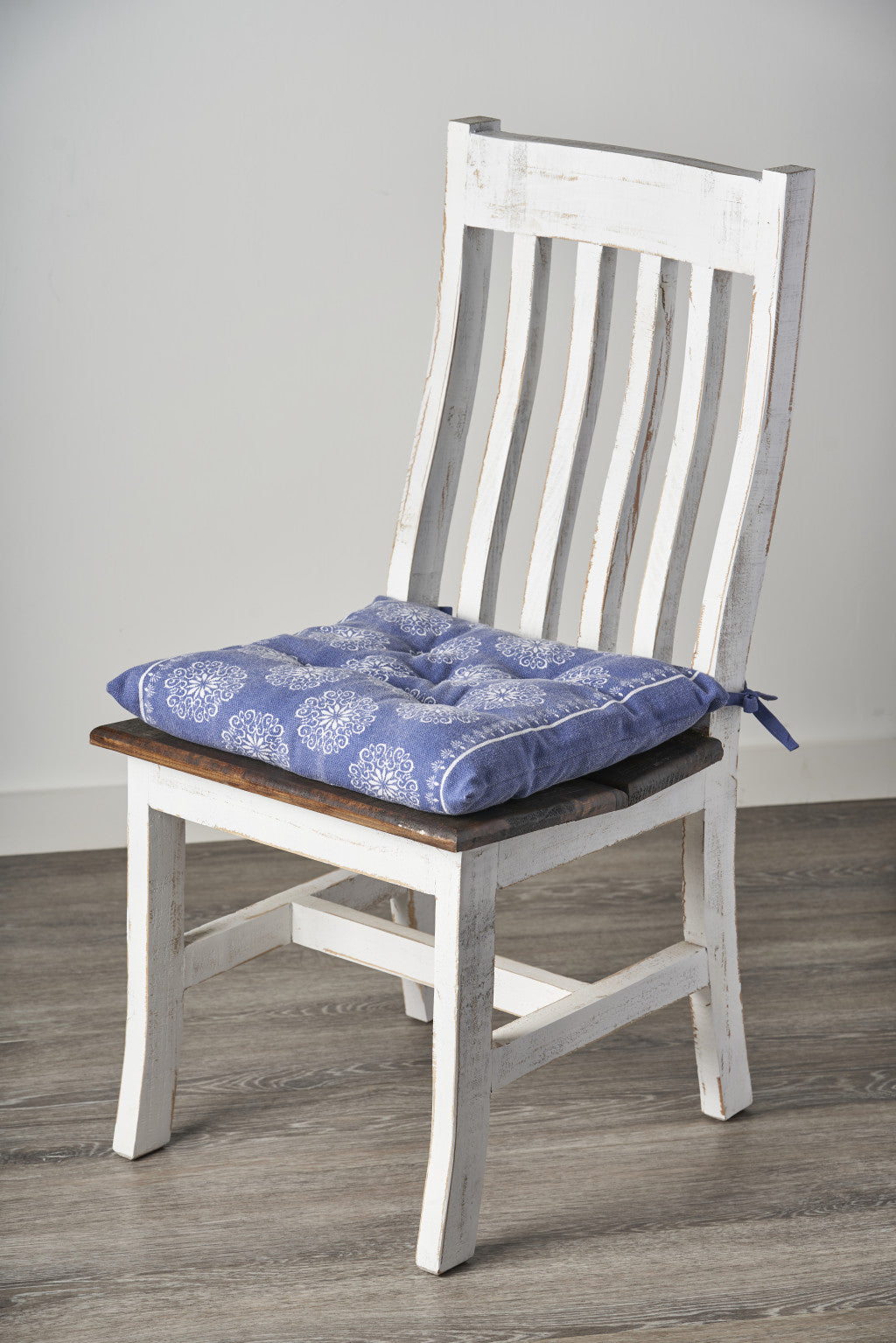 Set Of Two 17" X 17" Twilight Blue and Ivory Cotton Floral Dining Chair Pad