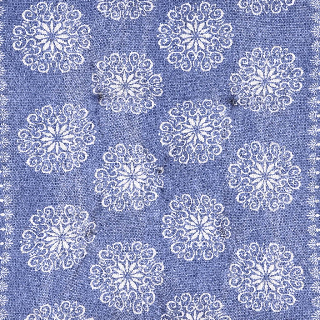 Set Of Two 17" X 17" Twilight Blue and Ivory Cotton Floral Dining Chair Pad