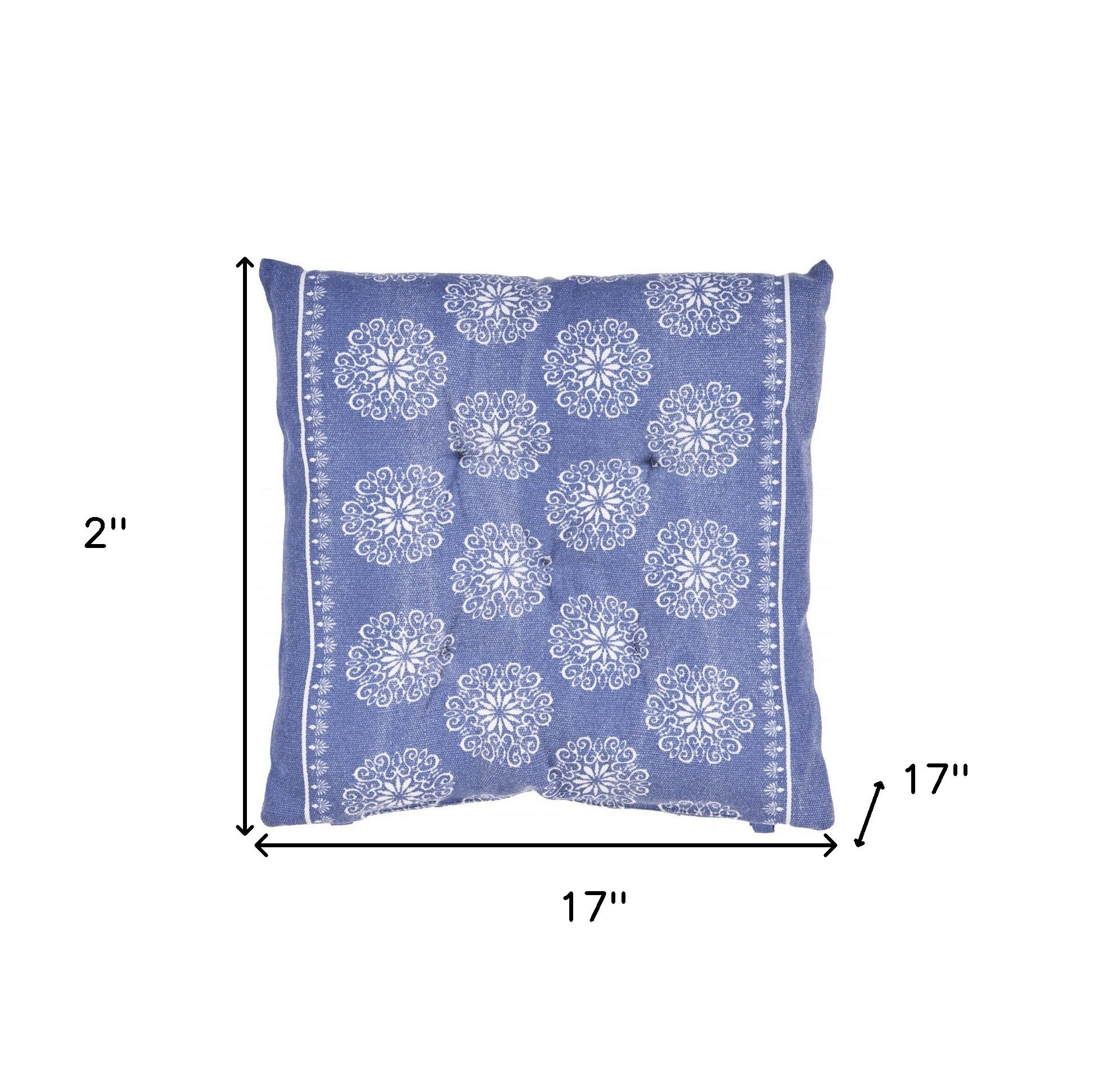 Set Of Two 17" X 17" Twilight Blue and Ivory Cotton Floral Dining Chair Pad