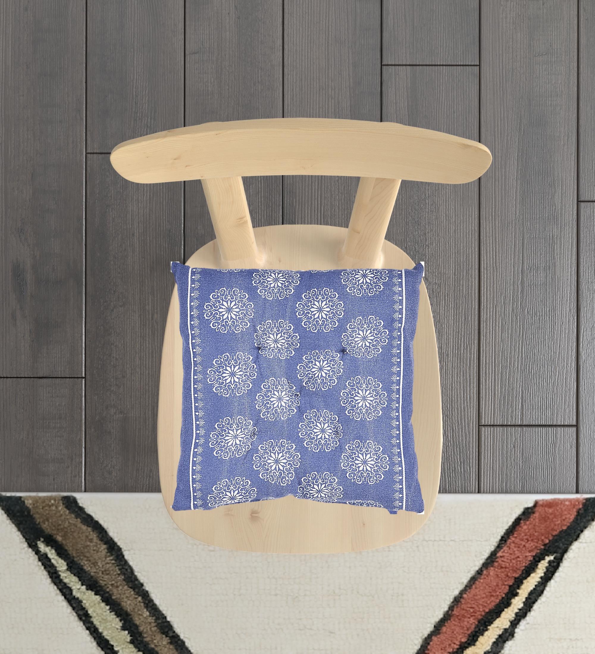 Set Of Two 17" X 17" Twilight Blue and Ivory Cotton Floral Dining Chair Pad