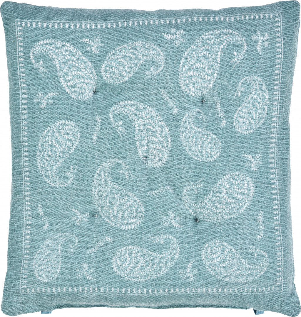 Teal and Ivory Cotton Paisley Dining Chair Pad Set Of Two - 17" x 17"