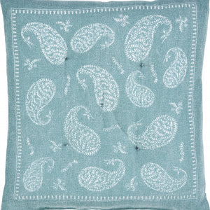 Teal and Ivory Cotton Paisley Dining Chair Pad Set Of Two - 17" x 17"