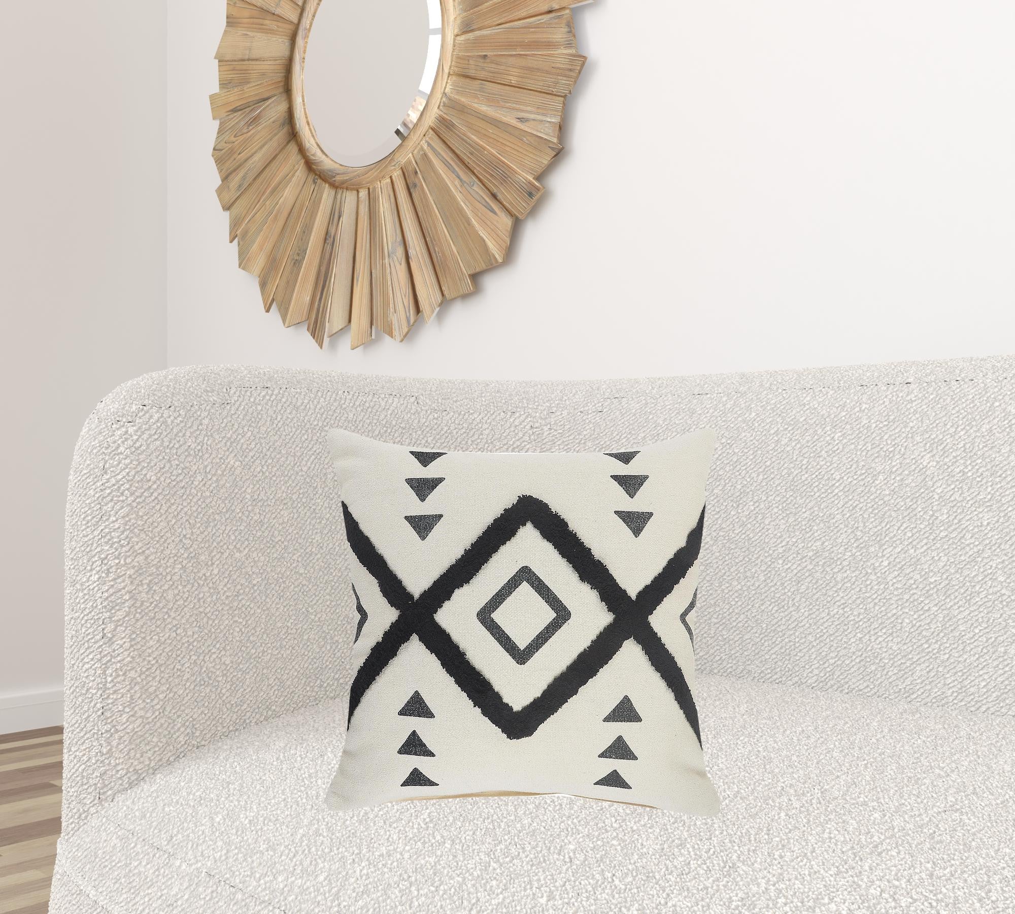 Set Of Two 20" X 20" Cream Black And Gray Geometric Zippered 100% Cotton Throw Pillow