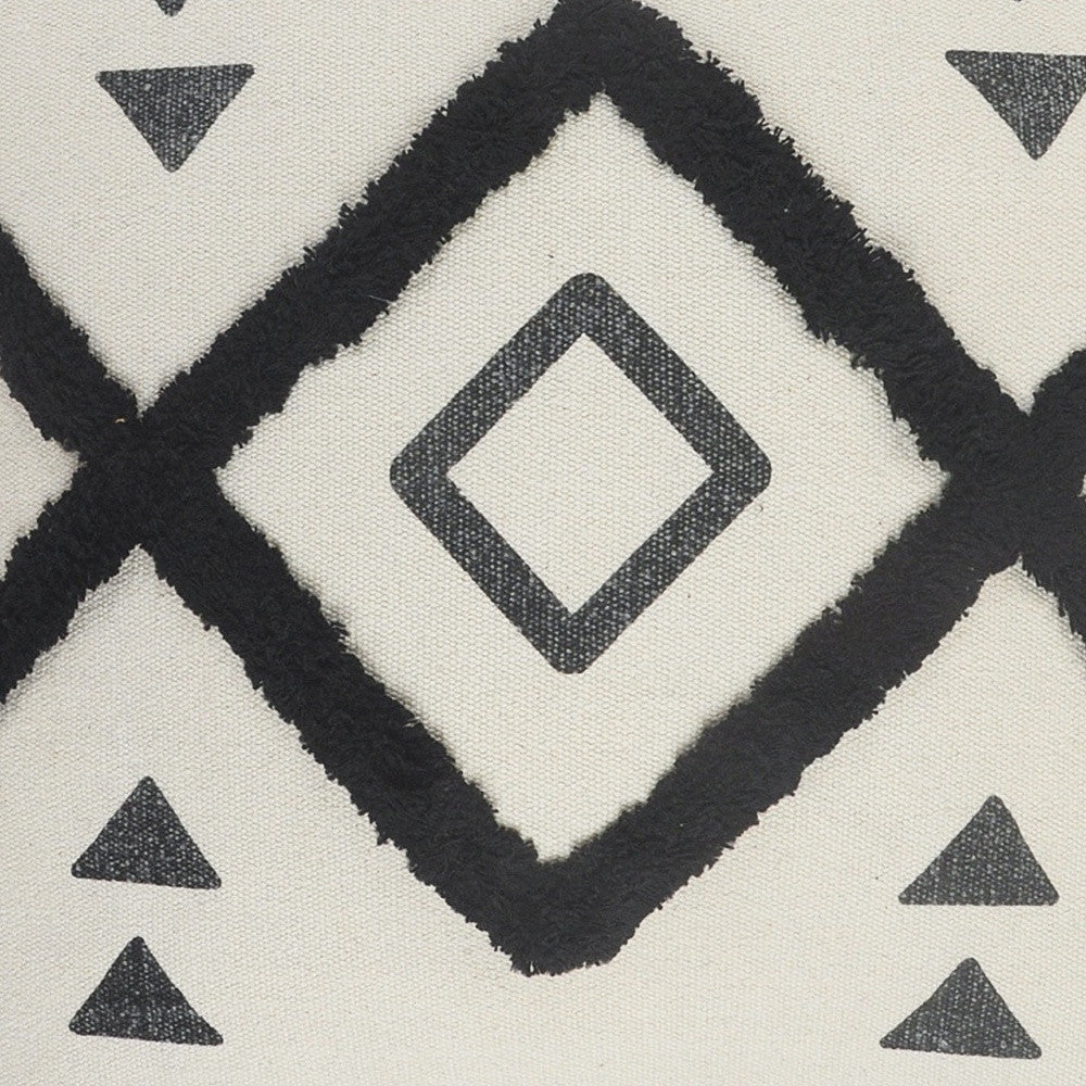 Set Of Two 20" X 20" Cream Black And Gray Geometric Zippered 100% Cotton Throw Pillow