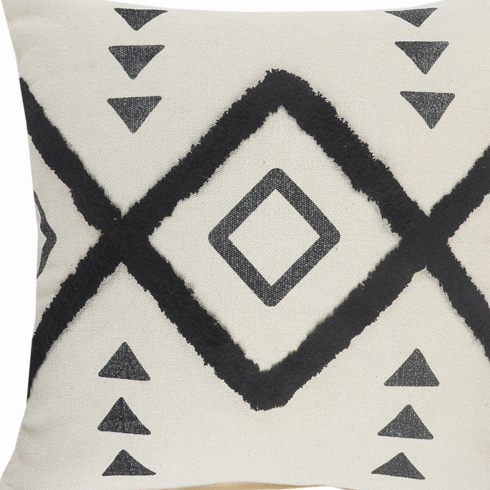 Set Of Two 20" X 20" Cream Black And Gray Geometric Zippered 100% Cotton Throw Pillow