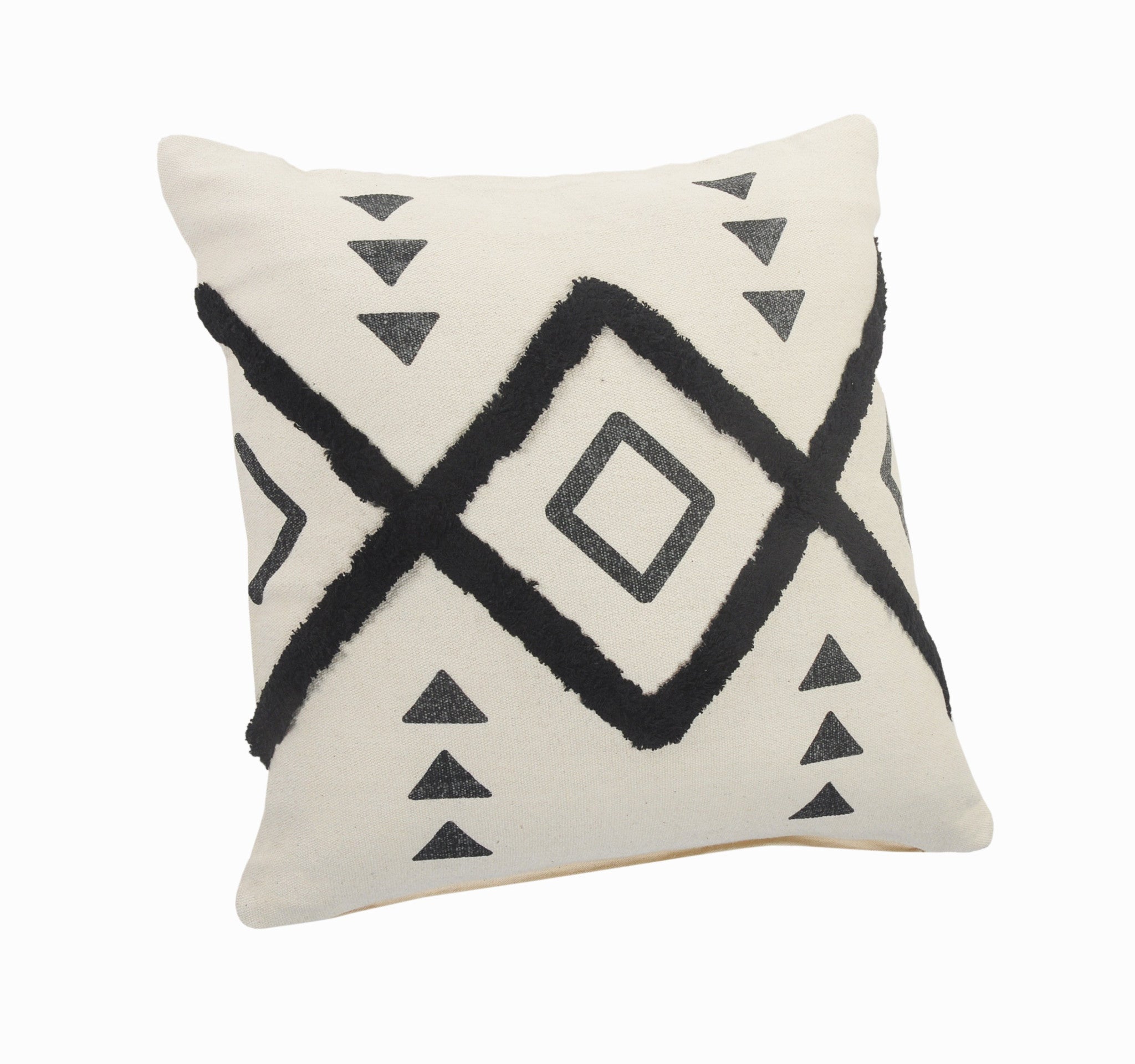 Set Of Two 20" X 20" Cream Black And Gray Geometric Zippered 100% Cotton Throw Pillow