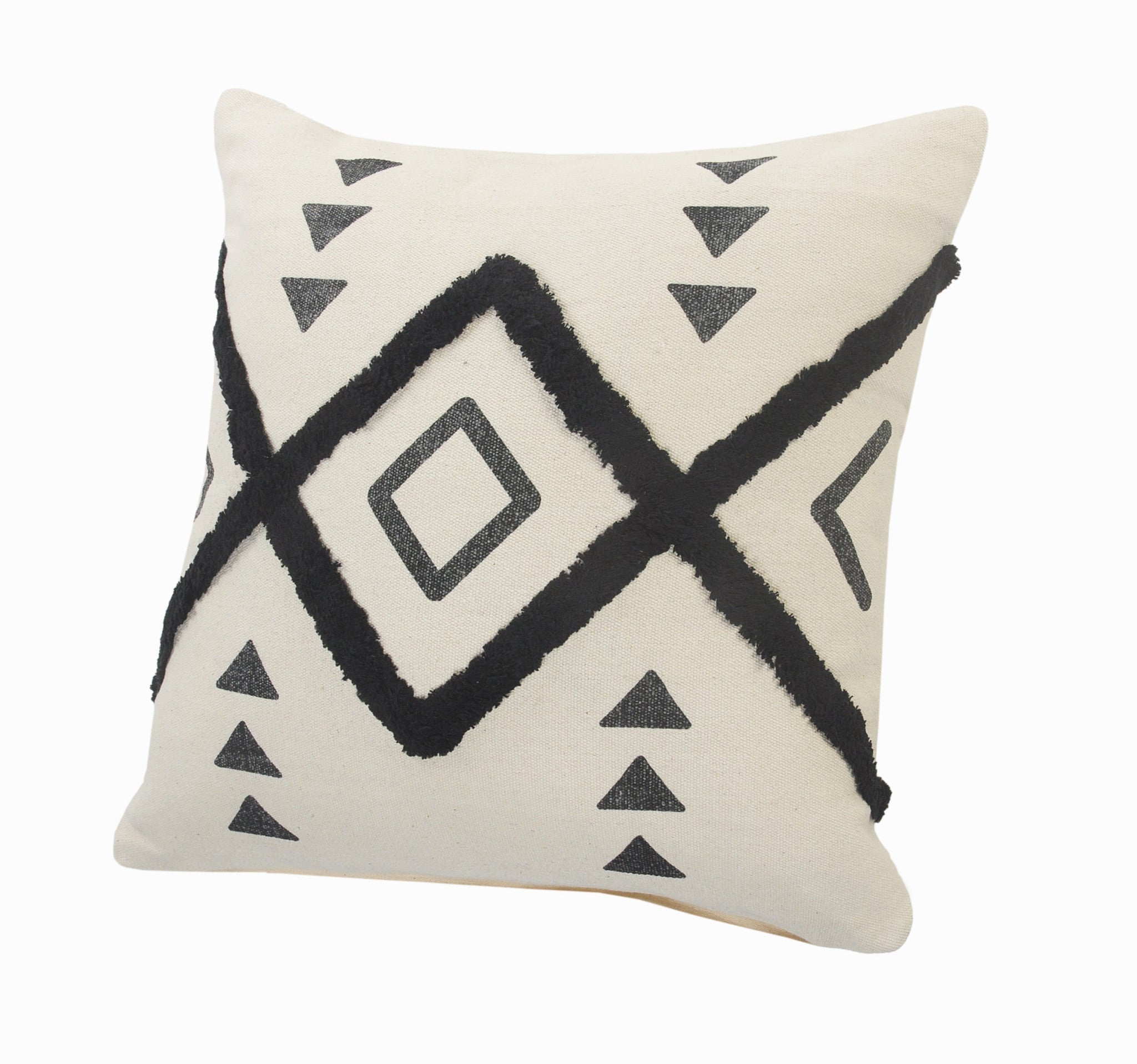 Set Of Two 20" X 20" Cream Black And Gray Geometric Zippered 100% Cotton Throw Pillow