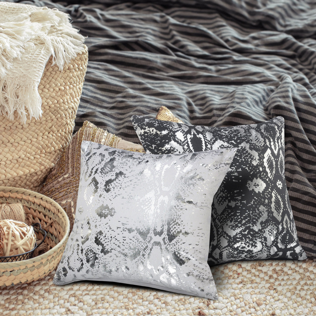 Set Of Two 20" X 20" Black Animal Print Zippered 100% Cotton Throw Pillow