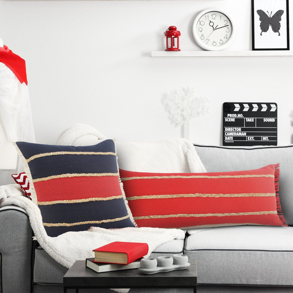 兩個裝 24 英寸 X 24 英寸紅色條紋拉鍊 100% 純棉抱枕