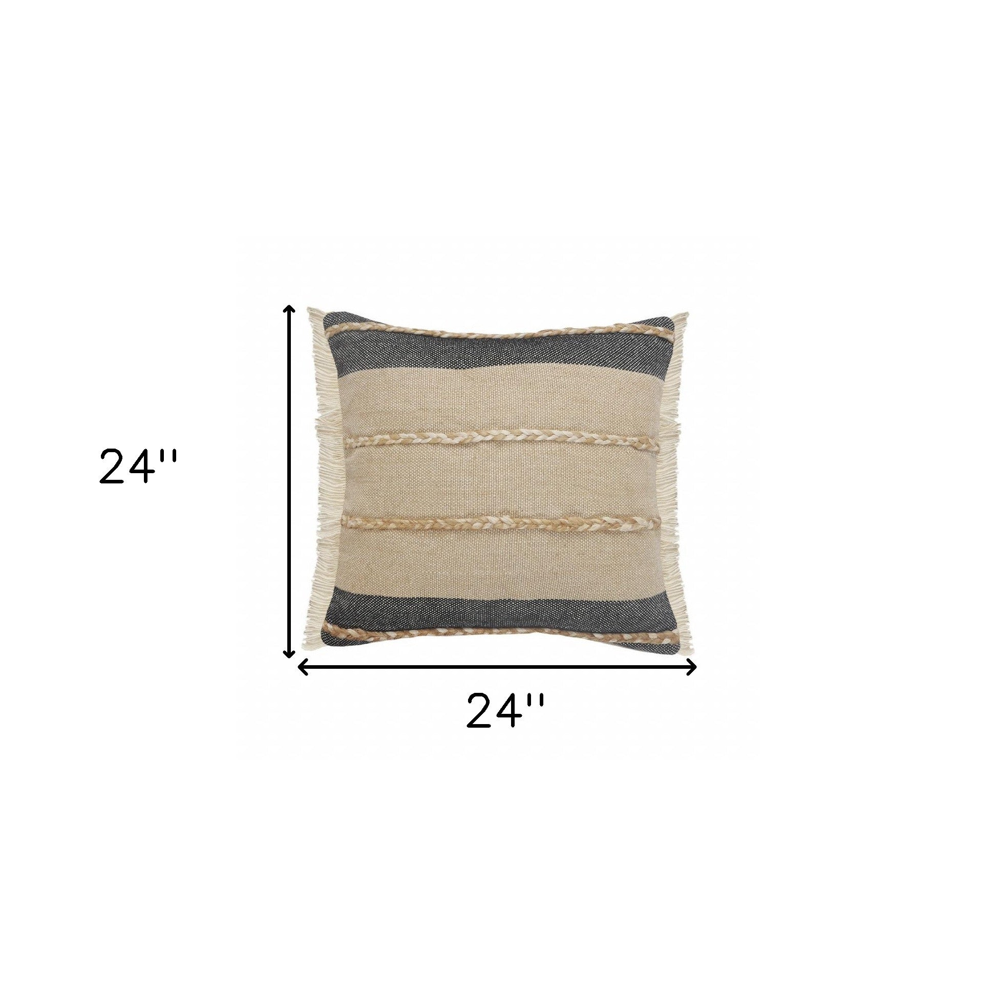 Juego de dos cojines de yute con cremallera y rayas negras - 24" x 24"